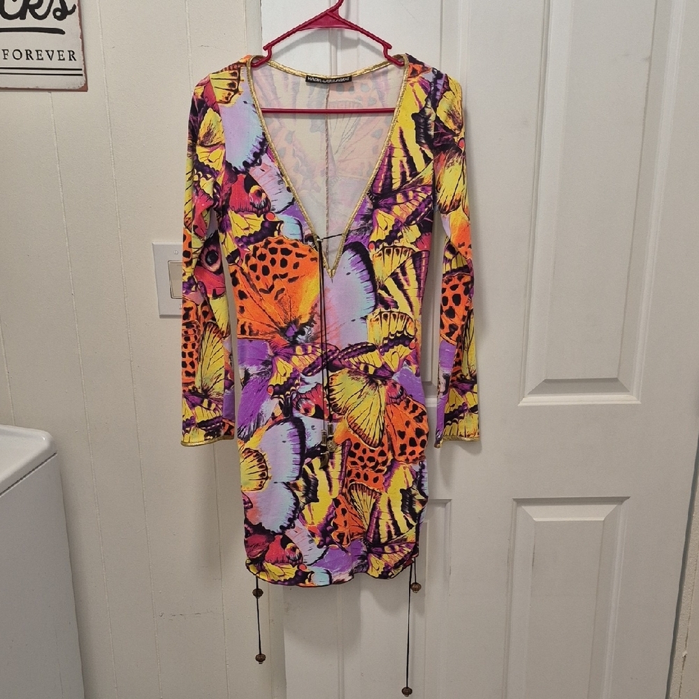 Colorful Butterfly Print Dress WOMENS S